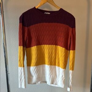 Colorblock Sweater in Burgundy, Red, Yellow, and White